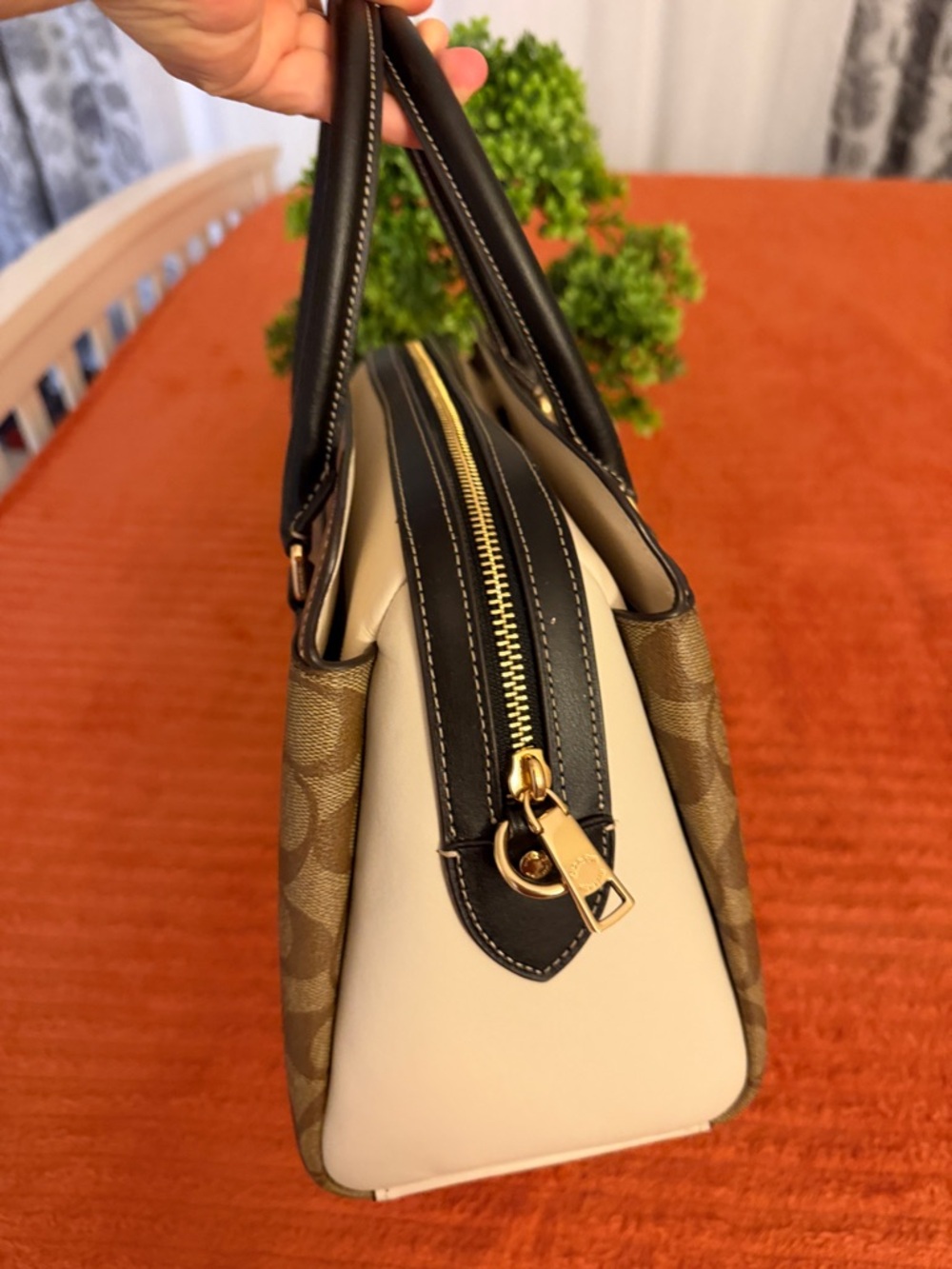 Coach Brown Signature Canvas Satchel with Black Trim - Picture 14 of 16
